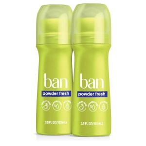 Ban Powder Fresh 24-hour Invisible Antiperspirant, Roll-on Deodorant for Women and Men, Underarm Wetness Protection, with Odor-fighting Ingredients, 3.5 Fl Oz (Pack of 2)