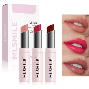 3pcs Color Hydrating Shiny Lipstick Set,Buildable Moisturizing Long-Lasting Shimmer Lip Stain,Nourishing Non-Sticky Cup Non-Greasy Lip Makeup for Women & Girls