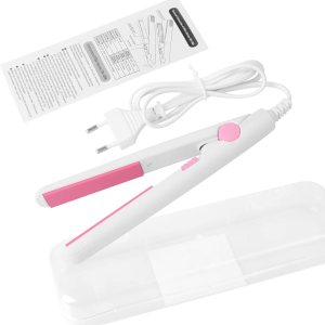 2 in 1 Mini Hair Straightener, US Plug, Ceramic Tourmaline Plate, Beauty Flat Iron Heating Curler Small Lightweight Portable Mini Flat Iron Curler for Home (White)