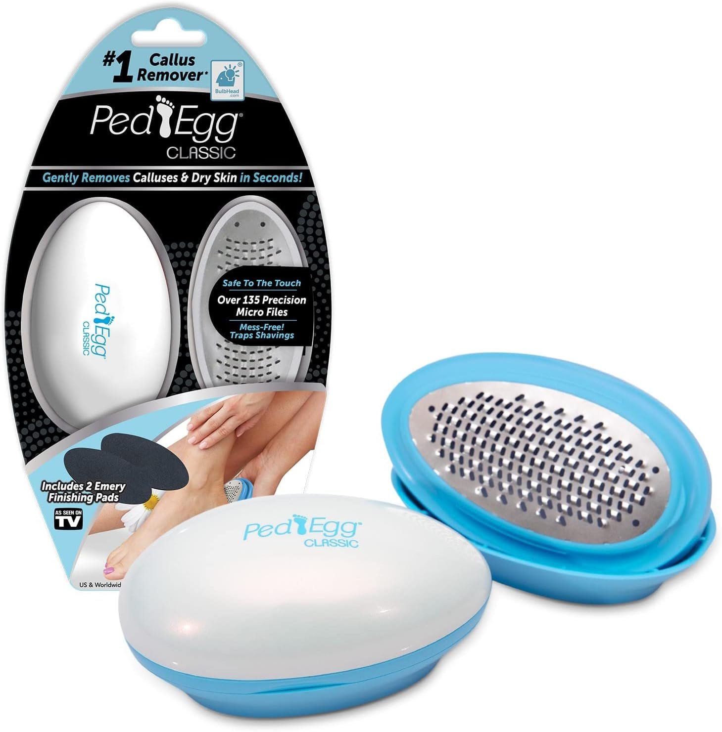 PedEgg Classic Callus Remover, As Seen On TV, New Look, Safely and Painlessly Remove Tough Calluses & Dry Skin to Reveal Smooth Soft Feet, 135 Precision Micro-Blades, Traps Shavings Mess-Free PedEgg Classic Callus Remover, As Seen On TV, New Look, Safely and Painlessly Remove Tough Calluses & Dry Skin to Reveal Smooth Soft Feet, 135 Precision Micro-Blades, Traps Shavings Mess-Free