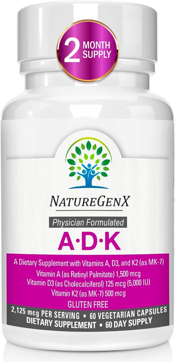 ADK Vitamin Supplement 5000 IU – High Potency Vitamins A, D3, and K2 for Bone Health and Calcium Absorption | Gluten-Free Vitamin ADK Supplement, 60 Day Supply, 60 Capsules ADK Vitamin Supplement 5000 IU – High Potency Vitamins A, D3, and K2 for Bone Health and Calcium Absorption | Gluten-Free Vitamin ADK Supplement, 60 Day Supply, 60 Capsules