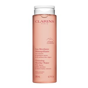 Clarins Cleansing Micellar Water | Quickly Removes Make-Up, Pollution and Grime | No Rinse Needed | Preserves Skin’s Microbiota | Safe For Use on Eyes, Face and Lips | Dermatologist Tested
