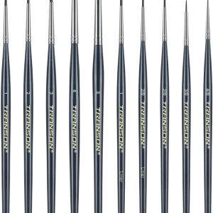 Transon 10pcs Small Detail Miniature Model Painting Brush Set for Acrylic Watercolor Gouache Ink Tempera and Body Painting