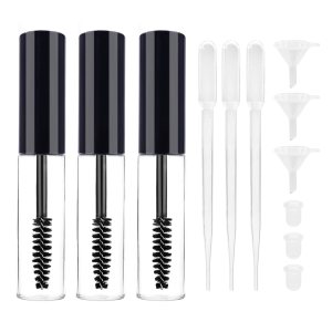 3pcs Empty Mascara Tubes with Eyelash Wand, 8ml Eyelash Cream Container Bottle Refillable with Funnels and Inner Stoppers for Castor Oil, DIY Cosmetics Lash or Brow Serum (Black)