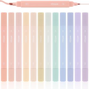 YISAN Aesthetic Pastel Highlighter Pens,Double Tip Bible Highlighters and Pens No Bleed 12 Colors,70924