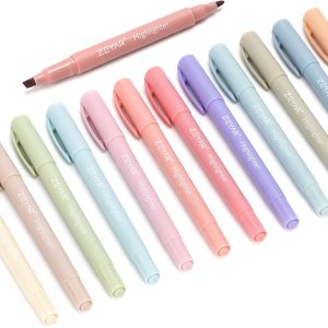 ZEYAR Highlighters, Dual Tips, 12 Vintage Colors, Chisel & Fine Point, Aesthetic Marker for Journal, Bible Study, School, Office Supplies