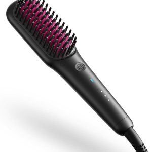 TYMO Portable Hair Straightener Brush – IONIC MINI Straightening Brush for Travel, Ionic Hot Comb Straightener for Women, 0.39lb Ultra Lightweight, 200M Negative Ions, Dual Voltage, Ceramic Tourmaline