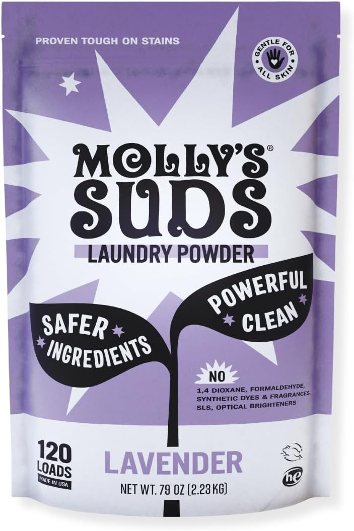 Molly’s Suds Original Laundry Detergent Powder | Natural Laundry Detergent Powder for Sensitive Skin | Earth-Derived Ingredients, Stain Fighting | 120 Loads (Lavender) Molly’s Suds Original Laundry Detergent Powder | Natural Laundry Detergent Powder for Sensitive Skin | Earth-Derived Ingredients, Stain Fighting | 120 Loads (Lavender)