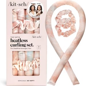 Kitsch Satin Heatless Curling Set – Overnight Hair Curlers to Sleep in, Heatless Curls, Heatless Hair Curler Overnight Curls, Heatless Curling Rod Headband, No Heat Soft Curlers, Hair Rollers – Sunset