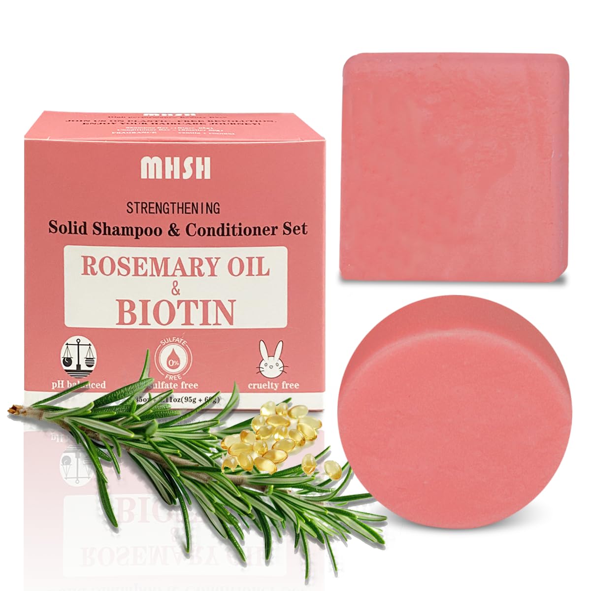 Rosemary & Biotin For Hair Growth Shampoo Bar and Conditioner Bars, Natural Thickening Shampoo Soap for Hair Loss and Thinning Hair, For All Hair Types, 2pc Set(95g 60g) Rosemary & Biotin For Hair Growth Shampoo Bar and Conditioner Bars, Natural Thickening Shampoo Soap for Hair Loss and Thinning Hair, For All Hair Types, 2pc Set(95g 60g)