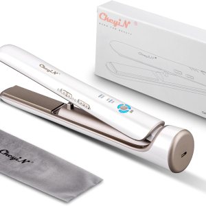 CkeyiN Cordless Hair Straightener, 1.7 Inch Wide Plate Portable Hair Straightener and Curler 2 in 1, USB Rechargeable PTC Heating Plates, 5200 MAh Large Capacity Cordless Flat Iron for All Hair Types