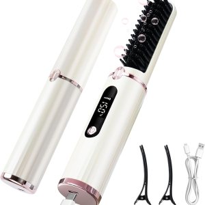 Cordless Hair Straightener Brush, Portable Straightening Brush for Travel, Mini Ionic Hot Comb Straightener for Women,Lightweight Mini Portable Straightening Comb for Travel/Home/Outdoor