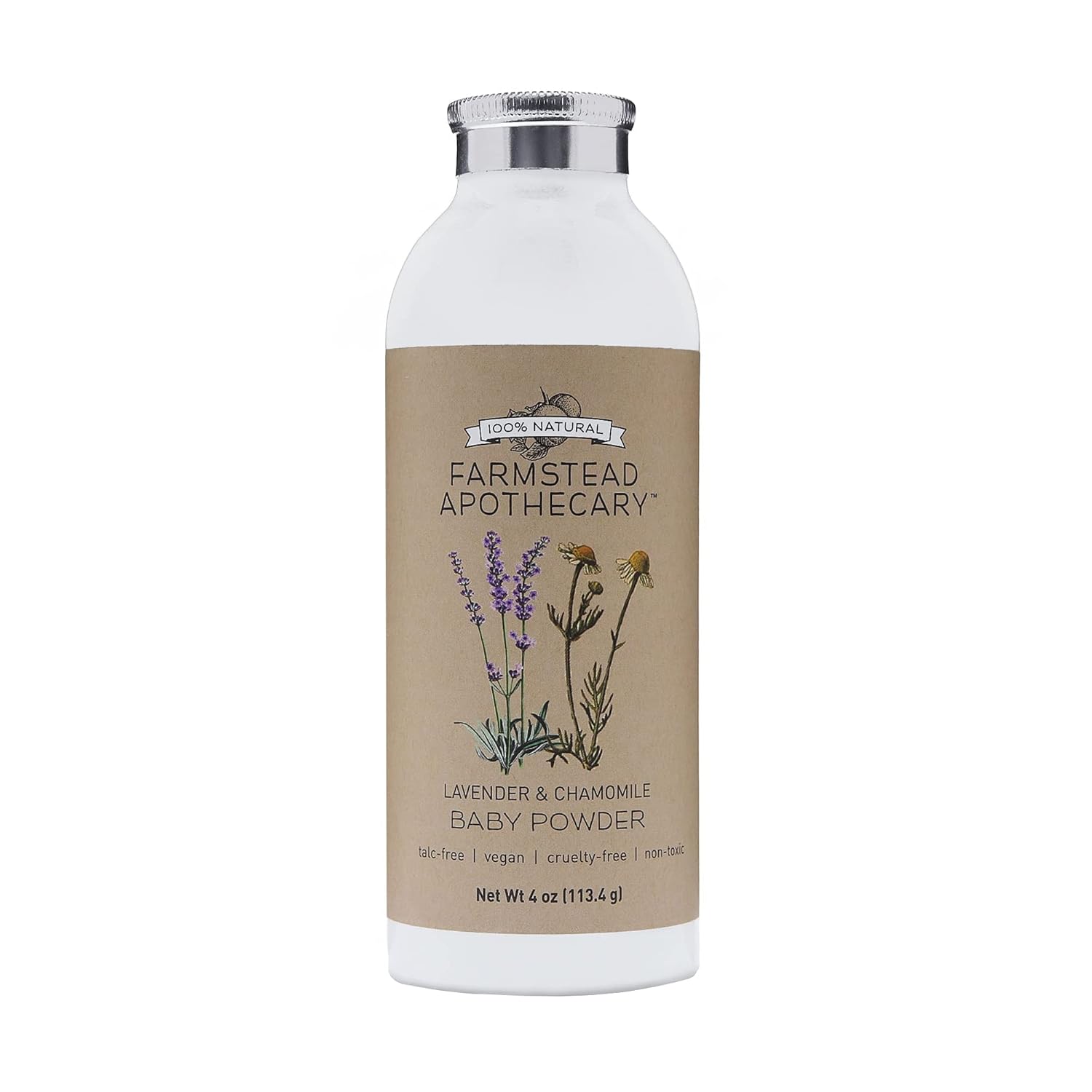 Farmstead Apothecary 100% Natural Baby Powder (Talc-Free) with Organic Tapioca Starch, Organic Chamomile Flowers, Organic Calendula Flowers, Lavender & Chamomile 4 oz Farmstead Apothecary 100% Natural Baby Powder (Talc-Free) with Organic Tapioca Starch, Organic Chamomile Flowers, Organic Calendula Flowers, Lavender & Chamomile 4 oz