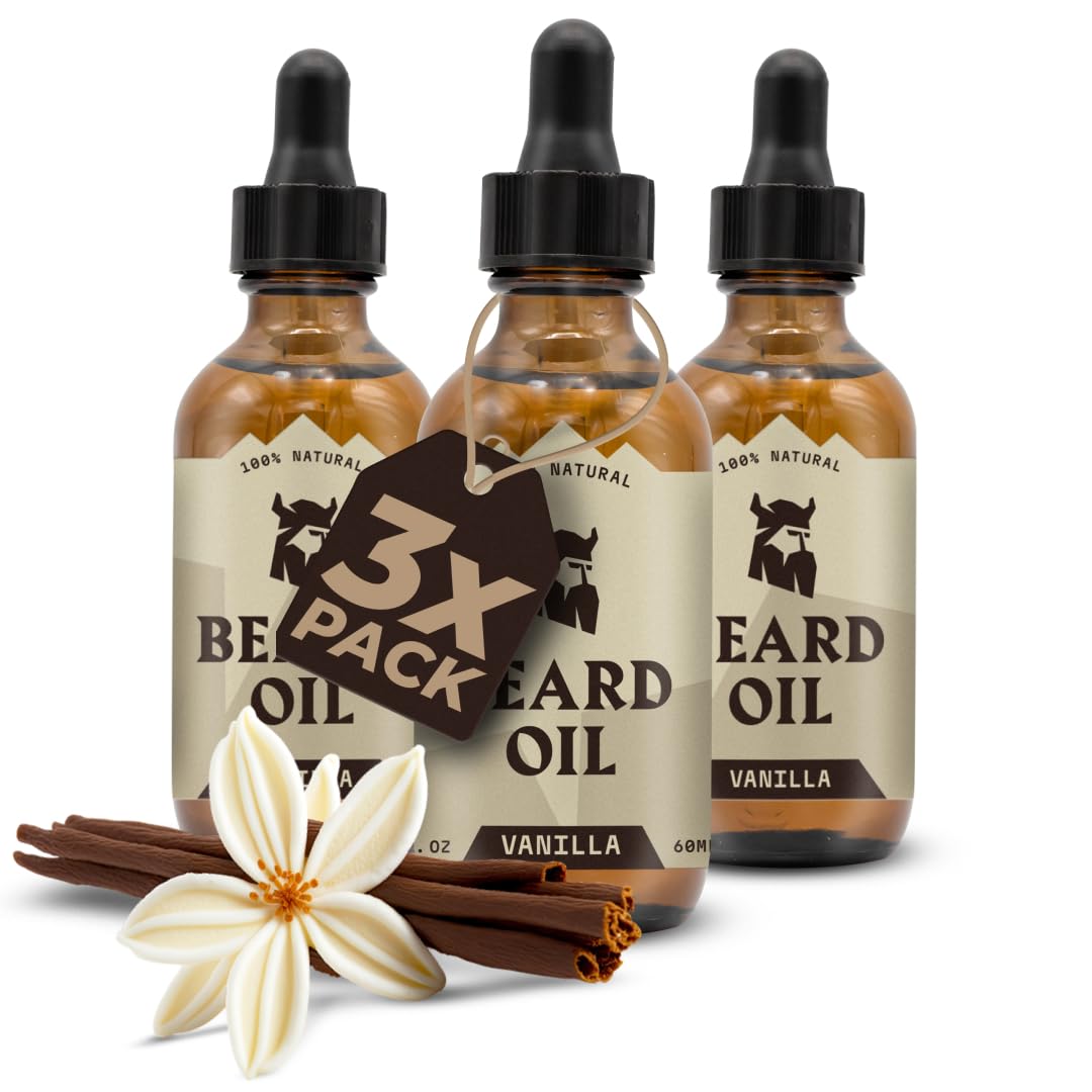 Striking Viking Scented Beard Oil Conditioner for Men – Natural Organic Formula with Tea Tree, Argan and Jojoba Oils – Softens, Smooths, and Strengthens Beard Growth (Pack of 3, Vanilla) Striking Viking Scented Beard Oil Conditioner for Men – Natural Organic Formula with Tea Tree, Argan and Jojoba Oils – Softens, Smooths, and Strengthens Beard Growth (Pack of 3, Vanilla)