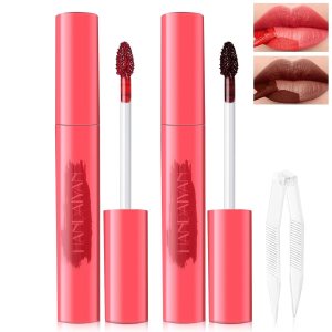 2 Colors Peel off Lip Stain Long Lasting Waterproof Non-Sticky Transfer Proof Brown Lip Liner Tint Lip Gloss with Matte Finish Magic Color Tattoo Liquid Lipstick Mask Makeup for Women Girls