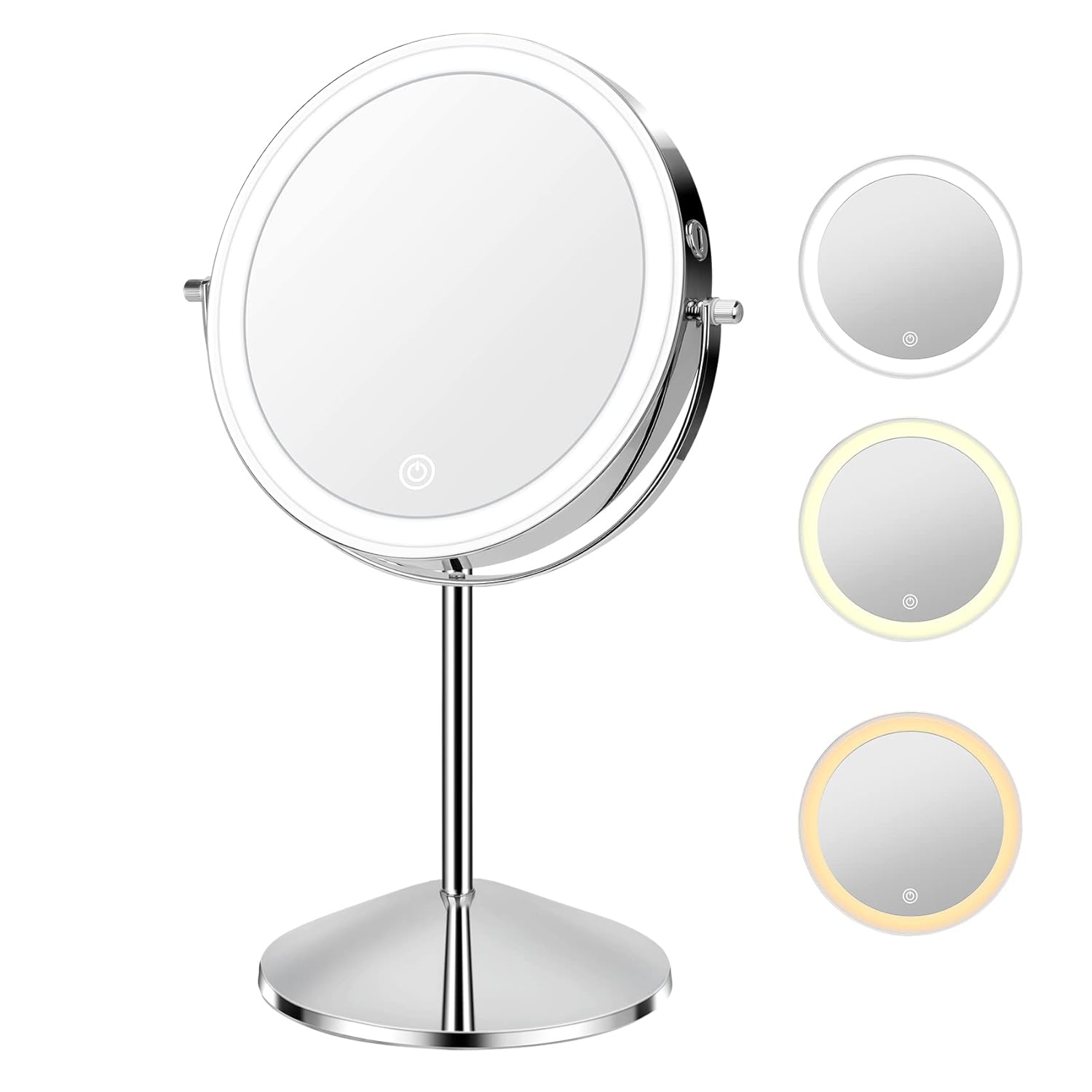 Lighted Makeup Mirror with Magnification, 10X 8’’Rechargeable Double Sided Vanity Mirror with Lights Magnifying Makeup Mirror with 3 Color Light with 360° Rotation, Detachable Base Lighted Makeup Mirror with Magnification, 10X 8’’Rechargeable Double Sided Vanity Mirror with Lights Magnifying Makeup Mirror with 3 Color Light with 360° Rotation, Detachable Base