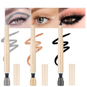 BINGBRUSH 3 Pcs Cream Eyeshadow Stick Eyeliner Pencil, Matte Metallic Silver Glod Black,Twist-up Design & Built-in Sharpener, Easy-To-Apply and Compact for Travel – Cruelty-Free and Vegan