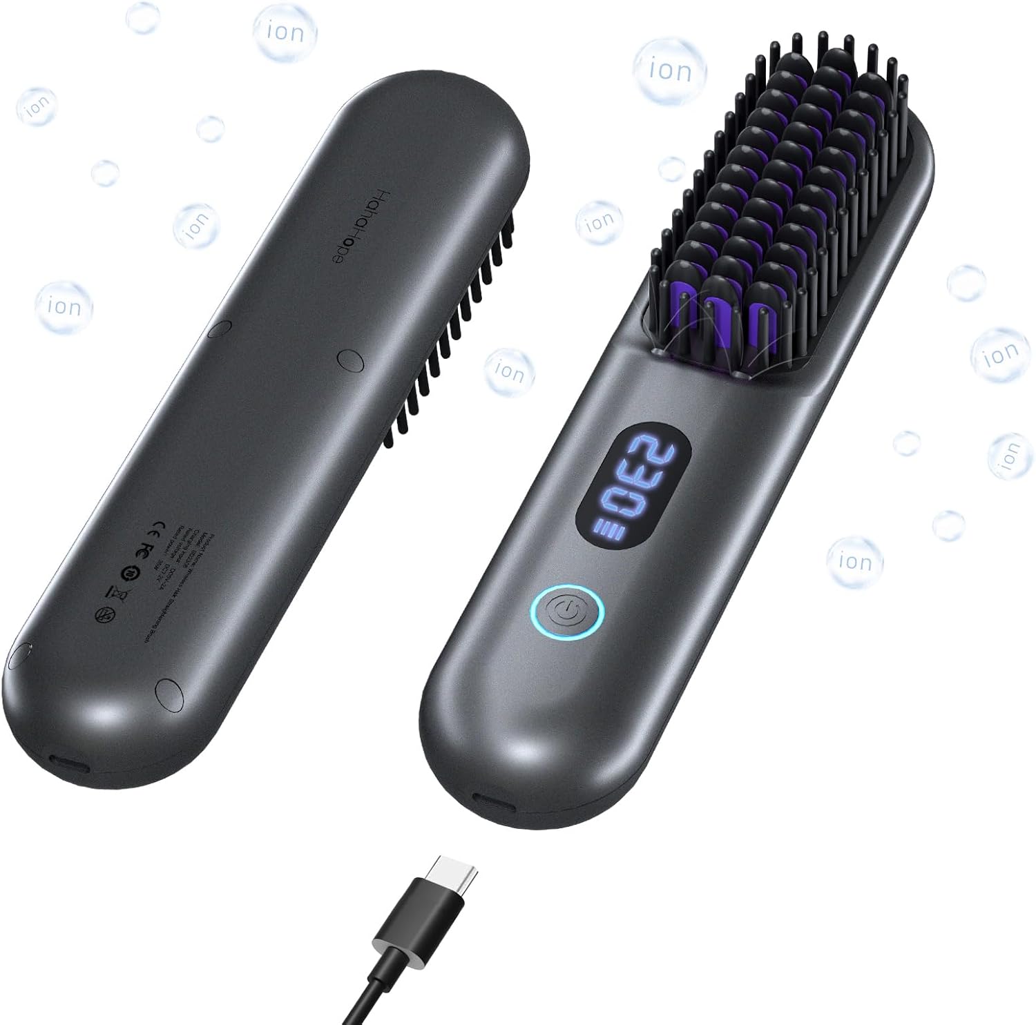 Cordless Hair Straightener Brush-portable Straightening Comb,9600mAh Batt, Plasma Tech, 9 Temp-settings&LED Display,for Travel&home (Metallic grey) Cordless Hair Straightener Brush-portable Straightening Comb,9600mAh Batt, Plasma Tech, 9 Temp-settings&LED Display,for Travel&home (Metallic grey)