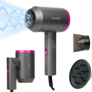 Hair Dryer with Diffuser 1850W Ionic Travel Blow Dryer Foldable Hair Dryer Fast Drying for Women Thick and Curly Hair without Hair Damage