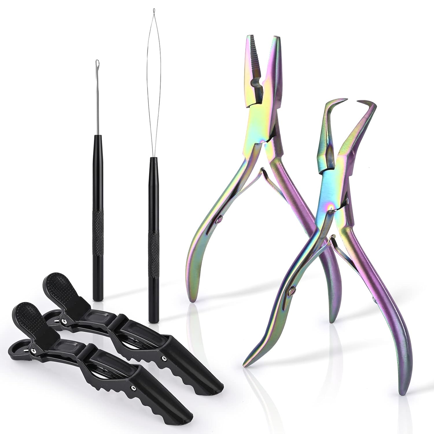 EHDIS Hair Extension Beading Tool Kit Stainless Steel Hair Extensions Micro link Bead Closer and Remover Pliers set, Beads Hair Pulling Hook & Micro Ring Loop Tool Set EHDIS Hair Extension Beading Tool Kit Stainless Steel Hair Extensions Micro link Bead Closer and Remover Pliers set, Beads Hair Pulling Hook & Micro Ring Loop Tool Set