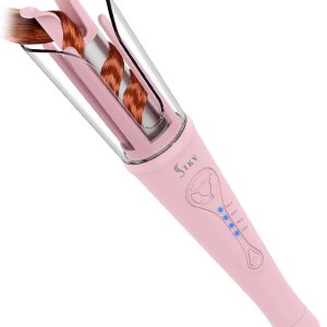 Auto Hair Curler, Automatic Curling Iron 1 Inch Barrel, Rotating Curling Wand with Fast Heating and Anti-Tangle for Hair Styling for Long Hair, Pink
