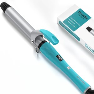 Terviiix Clamp Curling Iron 1 Inch, Tourmaline Ceramic Curling Irons Produces Defined Curls for Medium and Long Hair, LCD Digital Display with 12 Heat Setting (250°F to 450°F for All Hair Types), 1”