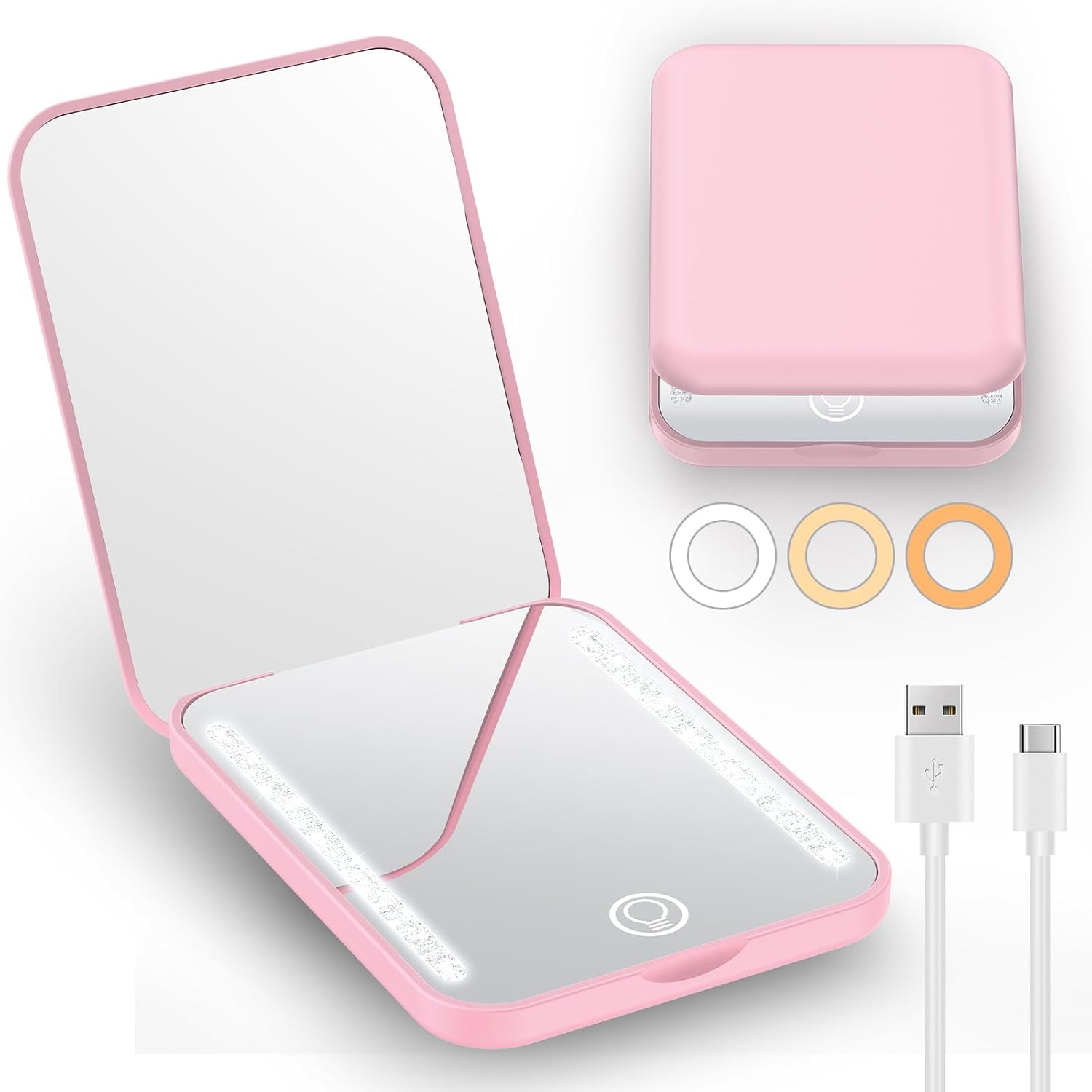 Gospire Mini Rechargeable Travel Makeup Mirror with Lights and Magnification 1X / 3X, LED Compact Mirror with 3 Light Colors & Adjustable Brightness, Small Vanity Mirror Handheld for Purses – Pink Gospire Mini Rechargeable Travel Makeup Mirror with Lights and Magnification 1X / 3X, LED Compact Mirror with 3 Light Colors & Adjustable Brightness, Small Vanity Mirror Handheld for Purses – Pink