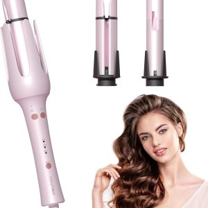 Automatic Curling Iron,Rotating Curling Wand with 2 Sizes Barrel (1″, 1.25″),Anti-Tangle & Auto-Off for Hair Waver,Double Voltage Hair Styling Curler,3 Speed Fast Heating for Long/Short Hair