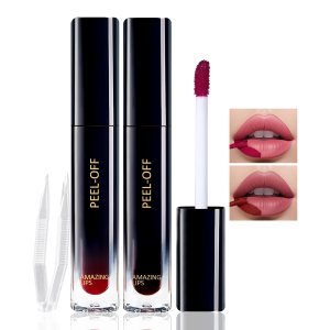2 Colors Peel Off Lip Stain, Matte Liquid Lipstick, Lip Stain Peel Off, Lip Tint Long Lasting Waterproof Tattoo Magic Color Lip Liner, Non Stick Color Peel Off Mask Lip Gloss Makeup – 04+05