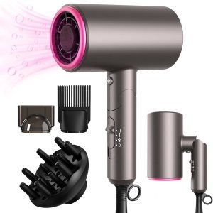 Ionic Hair Dryer – LARMHOI 1800W Professional Negative Ions Hair Blow Dryer with 3 Heating/2 Speed/Cold Settings, 2 Nozzles and 1 Diffuser, Foldable Blow Dryer for Home, Travel, Salon Use