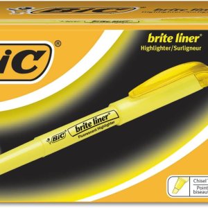 BIC Brite Liner Highlighters, Chisel Tip, 24-Count Pack of Yellow Highlighters, Ideal Highlighter Set for Organizing and Coloring
