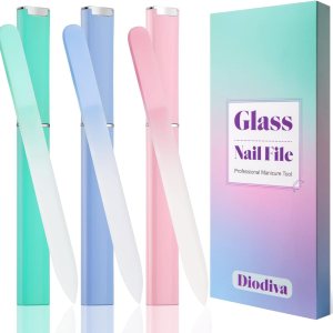 Glass Nail File 3 Pack, Nail File Glass with Case, Fingernail Files for Natural Double Sided Etched Filer Professional Manicure Tool Czech Glass, Unique Gifts Women Stocking Stuffers for Adults