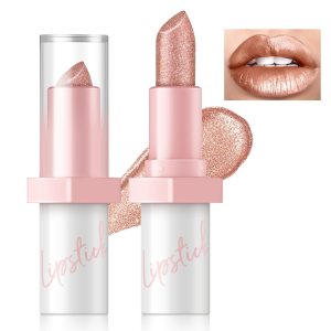 Metallic Brown Lipstick Long Lasting, High Shine Glitter Diamond Creamy Lipstick Transfer Proof, Shimmer High Impact Lip Color Full Coverage Non Stick Cup Lightweight Lip Makeup for Women#6