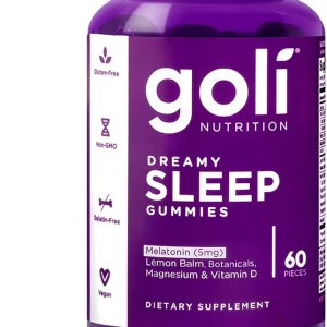 Goli Dreamy Sleep Gummy – 60 Count – Melatonin, Vitamin D, Magnesium, and Lemon Balm Extract – Gelatin-Free, Gluten-Free, Vegan & Non-GMO