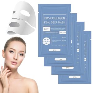 Bio-Collagen Real Deep Mask,Bio Collagen Face Mask Overnight 4PCS Bio Collagen Face Mask,Pure Collagen Films Korean Deep Hydrating Firming Hydrogel Mask