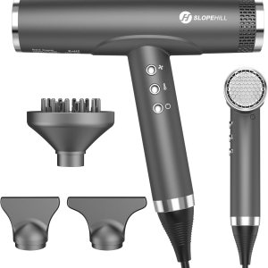 Slopehill Professional Hair Dryer with Diffuser, Ionic Hair Dryer,Lightweight Compact Powerful & Fast Salon Blow Dryer with High Speed Brushless Motor, Travel Hair Dryer, Women & Men (Ceramic, Dark)