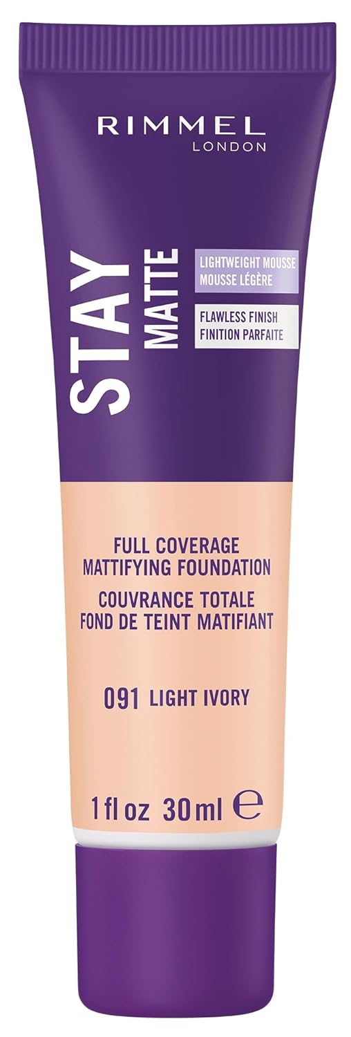 Rimmel London Stay Matte Liquid Mousse – 091 Light Ivory – Foundation, Lightweight, Shine Control, Oil-Free, 1oz Rimmel London Stay Matte Liquid Mousse – 091 Light Ivory – Foundation, Lightweight, Shine Control, Oil-Free, 1oz