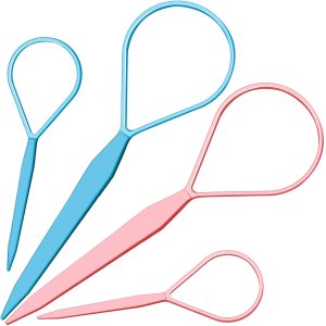 Teenitor 4pcs Pony Hair Tail Tools, 2 Pairs Hair Loop Styling Tool Hair Flipper Pull Through Tool, French Braiding Hair Tool Hair Accessories for Women Girls, Loop Hair Tool, Light Blue/Light Pink