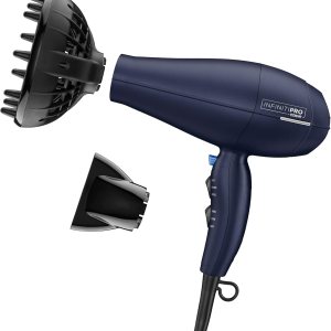 INFINITIPRO BY CONAIR Hair Dryer with Innovative Diffuser | Enhances Curls and Waves while Reducing Frizz | Dark Blue | Packaging May Vary