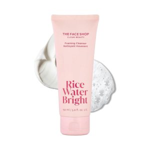 The Face Shop Rice Water Bright Foaming Facial Cleanser with Ceramide, Gentle Face Wash for Hydrating & Moisturizing, Vegan Face Cleanser, Makeup Remover, Korean Skin Care for All Skin Types