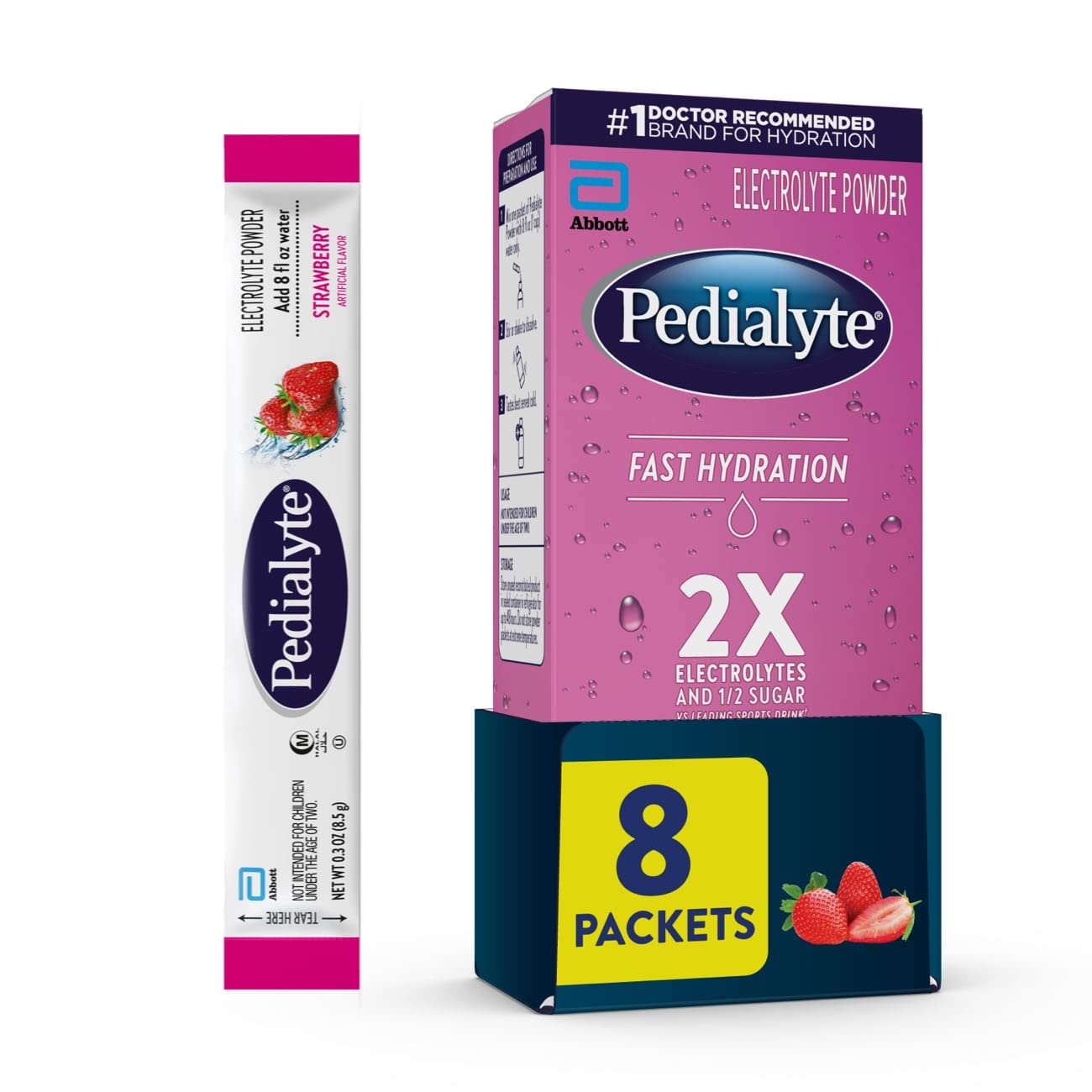 Pedialyte Fast Hydration Electrolyte Powder Packets, Strawberry, Hydration Drink, 8 Single-Serving Powder Packets Pedialyte Fast Hydration Electrolyte Powder Packets, Strawberry, Hydration Drink, 8 Single-Serving Powder Packets