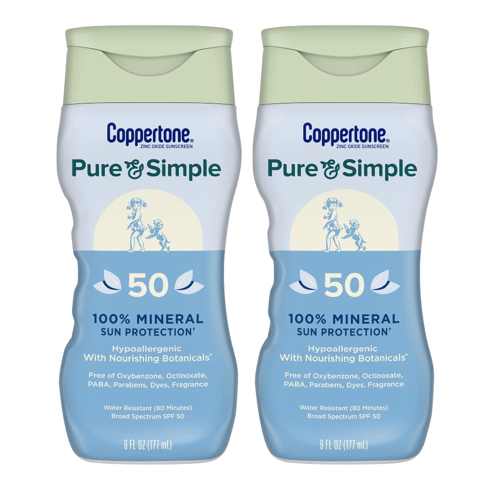 Coppertone Pure and Simple Sunscreen Lotion, SPF 50 Broad Spectrum Sunscreen with Zinc Oxide, 6 Oz, Pack of 2 Coppertone Pure and Simple Sunscreen Lotion, SPF 50 Broad Spectrum Sunscreen with Zinc Oxide, 6 Oz, Pack of 2