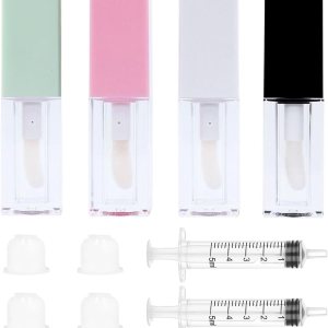 5ml Lip Gloss Tubes, 4 Pcs Clear Lip Gloss Tubes with Wand, Plastic Lip Balm Gloss Containers for Skin Care Oil DIY Makeup Lipgloss Making Kit (Square)