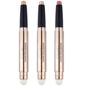 3PCS Eyeshadow Stick Double-headed Eye Shadow Pencil Glitter Shimmer Eyeshadow Stick with Sponge Brush for Eye Makeup Long Lasting Waterproof EyeShadow Makeup, (Champagne/Red/Light Brown)
