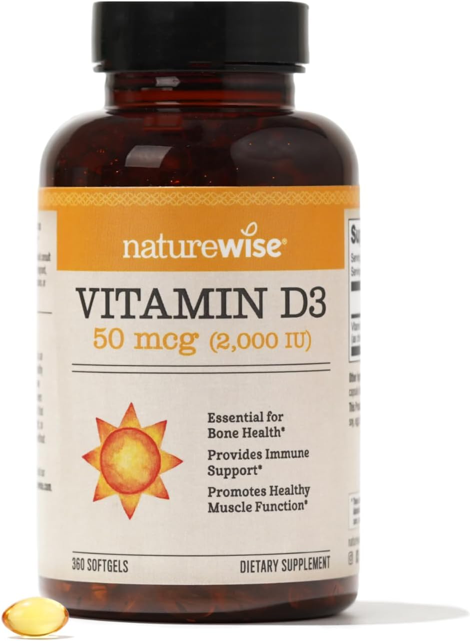 NatureWise Vitamin D3 2000iu (50 mcg) Healthy Muscle Function, and Immune Support, Non-GMO, Gluten Free in Cold-Pressed Olive Oil, Packaging Vary ( Mini Softgel), 360 Count(Pack of 1) NatureWise Vitamin D3 2000iu (50 mcg) Healthy Muscle Function, and Immune Support, Non-GMO, Gluten Free in Cold-Pressed Olive Oil, Packaging Vary ( Mini Softgel), 360 Count(Pack of 1)