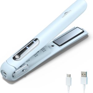 Cordless Hair Straightener, Portable Flat Iron and Curler 2 in 1, Fast Heat, Type-C Rechargeable, for Travel/Home