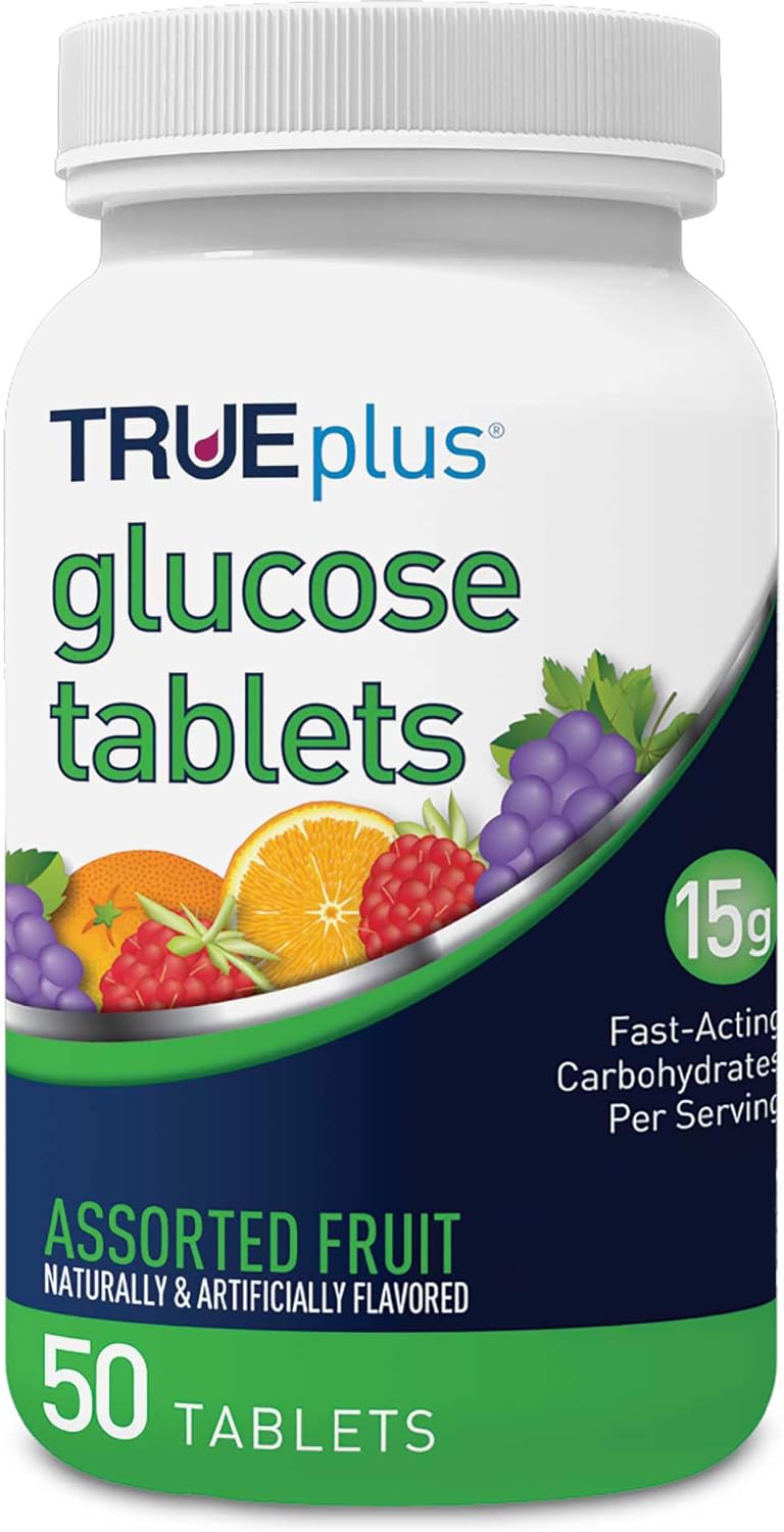 TRUEplus® Glucose Tablets, Assorted Flavor (Grape, Raspberry, Orange) – 50ct Bottle (1) TRUEplus® Glucose Tablets, Assorted Flavor (Grape, Raspberry, Orange) – 50ct Bottle (1)