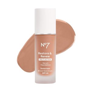 No7 Restore & Renew Multi Action Serum Foundation – Wheat – Liquid Foundation Makeup with Vitamin C, Vitamin E & Collagen for Face – Beauty Skin Serum Formula with Medium Coverage (30ml)