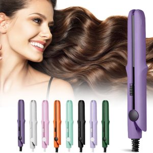 Upgrade Mini Dual Purpose Curling Iron,2024 New 2-in-1 Mini Curling Wand Flat Iron Hair Straightener,Portable Hair Straightener Travel Curling Wand for Women Short Hair,All Hair Types (Dark Purple)