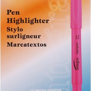 Integra Pen Style Fluorescent Pink Highlighters (Pack of 12)